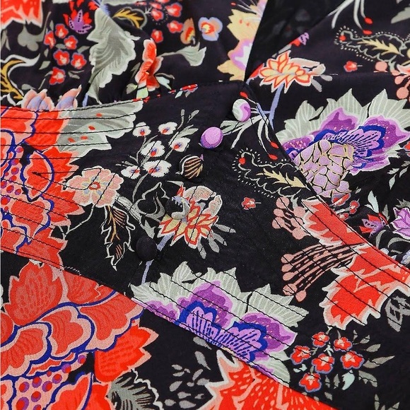 Rixo NWT Black Floral Long Sleeve Mini Dress 2 XXS Buttons Sold out Boho - Picture 16 of 16